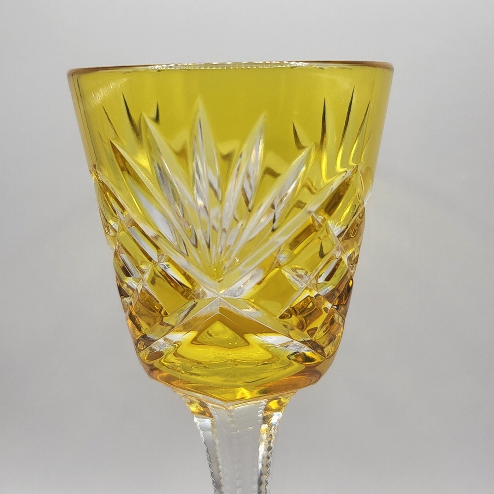 Fabergé Na Zdorovye Yellow Cut to Clear Crystal Cordial Glass Acid Etched - Picture 3 of 10